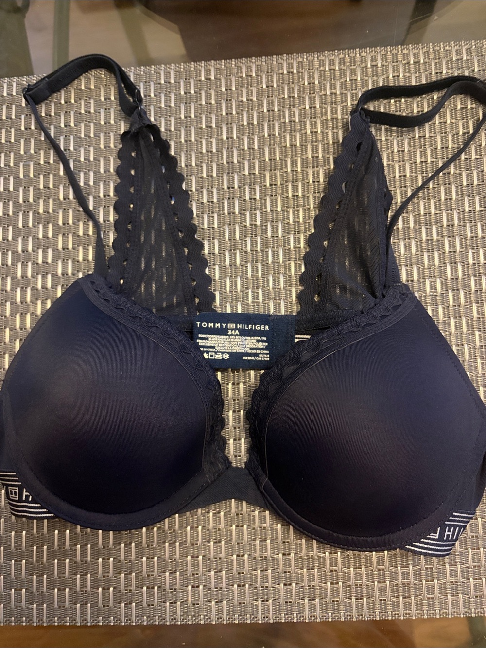 Tommy Hilfiger Navy Molded Lace-Trim Bra
